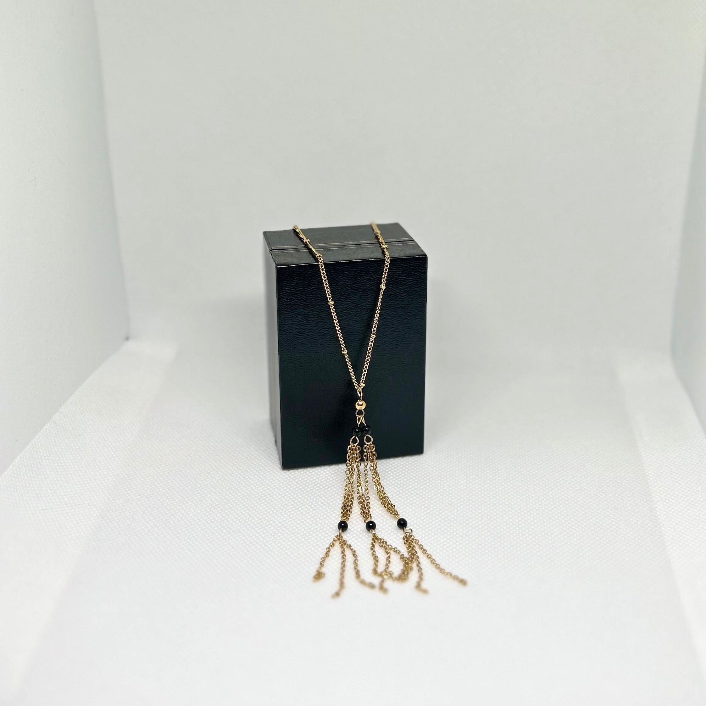 Tassle Chain Pendant Necklace With Black Beads