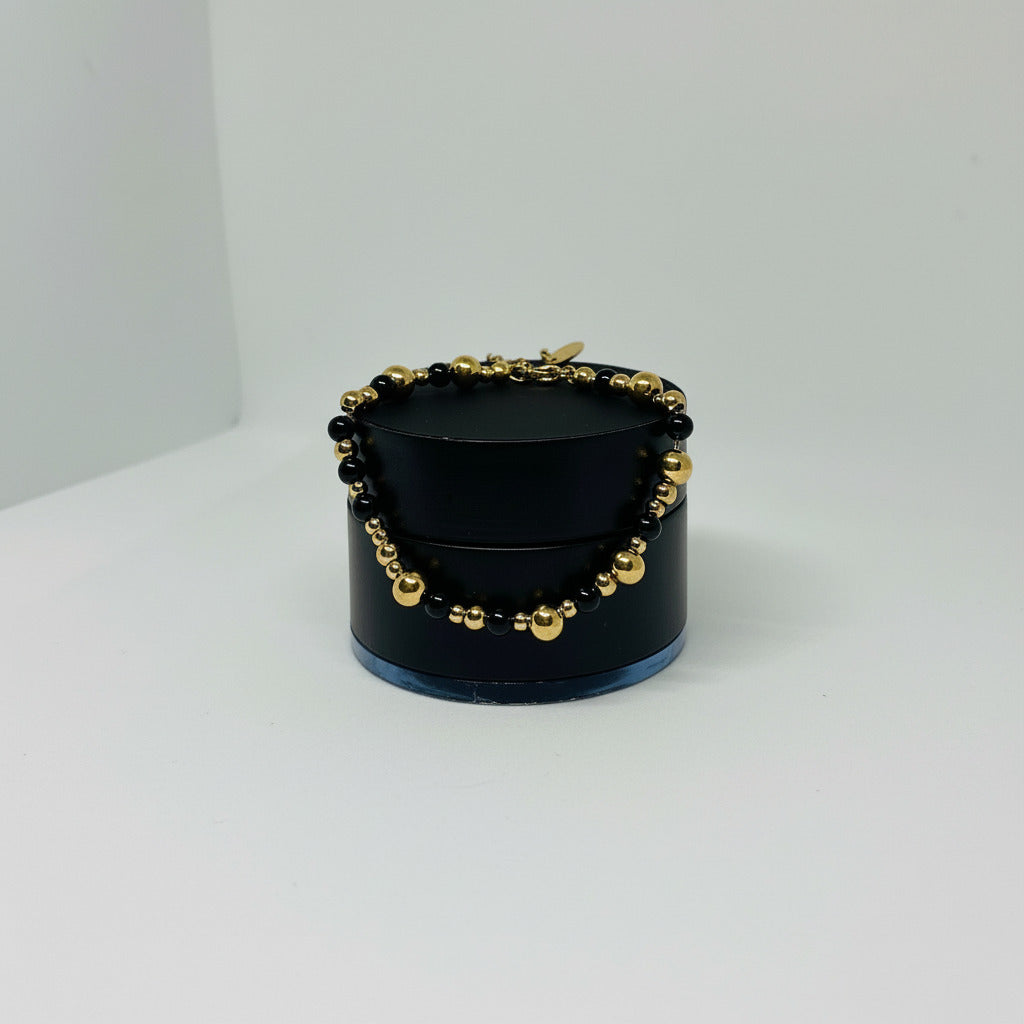 Gold And Black Ball Bead Bracelet