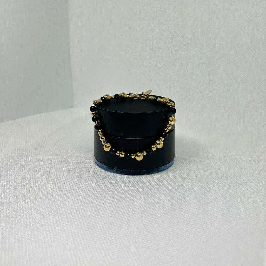 Gold And Black Ball Bead Bracelet