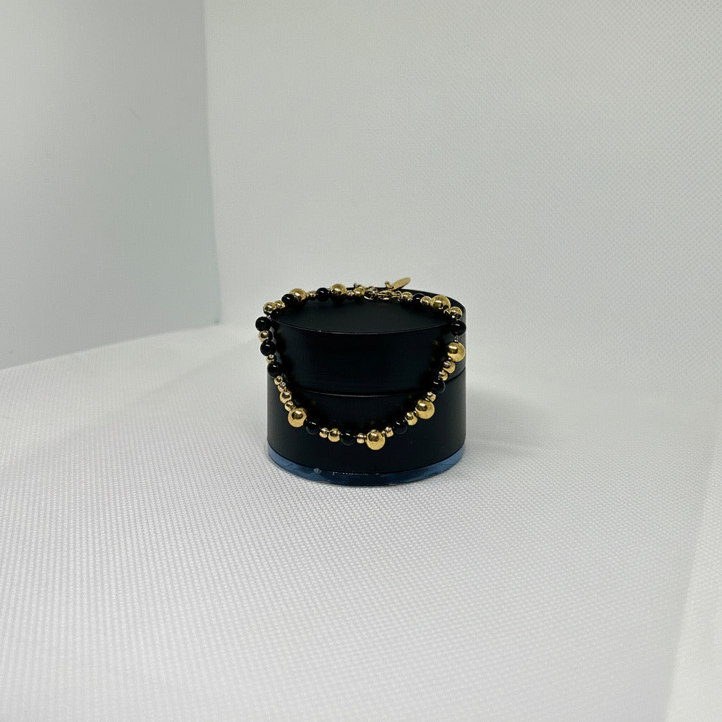 Gold And Black Ball Bead Bracelet