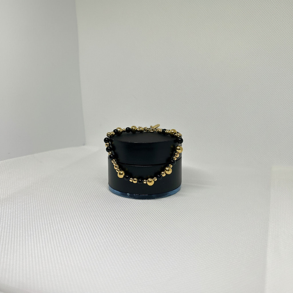 Gold And Black Ball Bead Bracelet