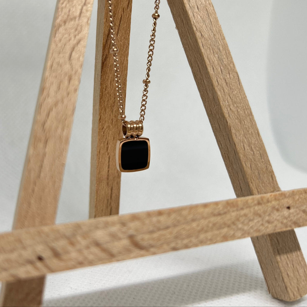 Black Square Pendant Necklace