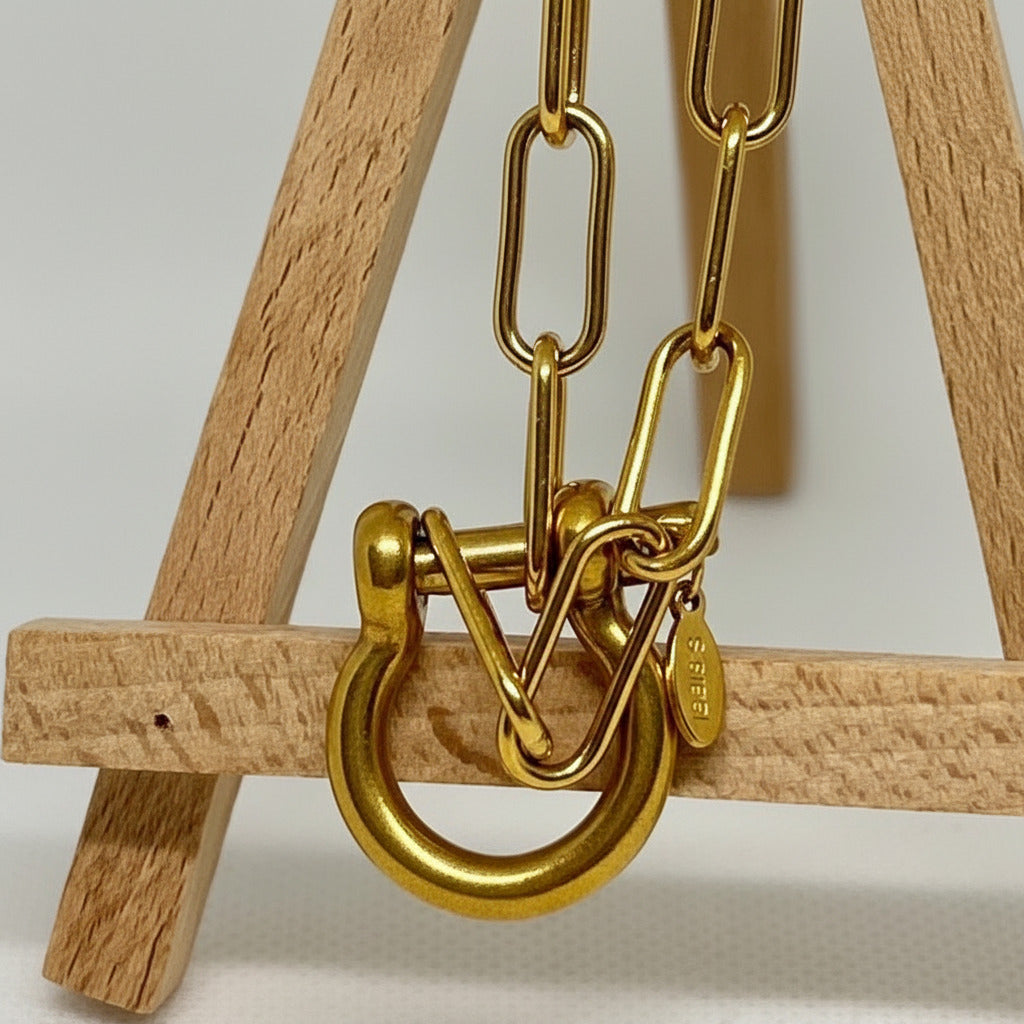 Statement Screw Horse Shoe Bold Paperclip Link Necklace