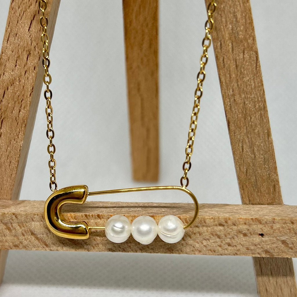 Safety Pin & Pearl Statement Necklace