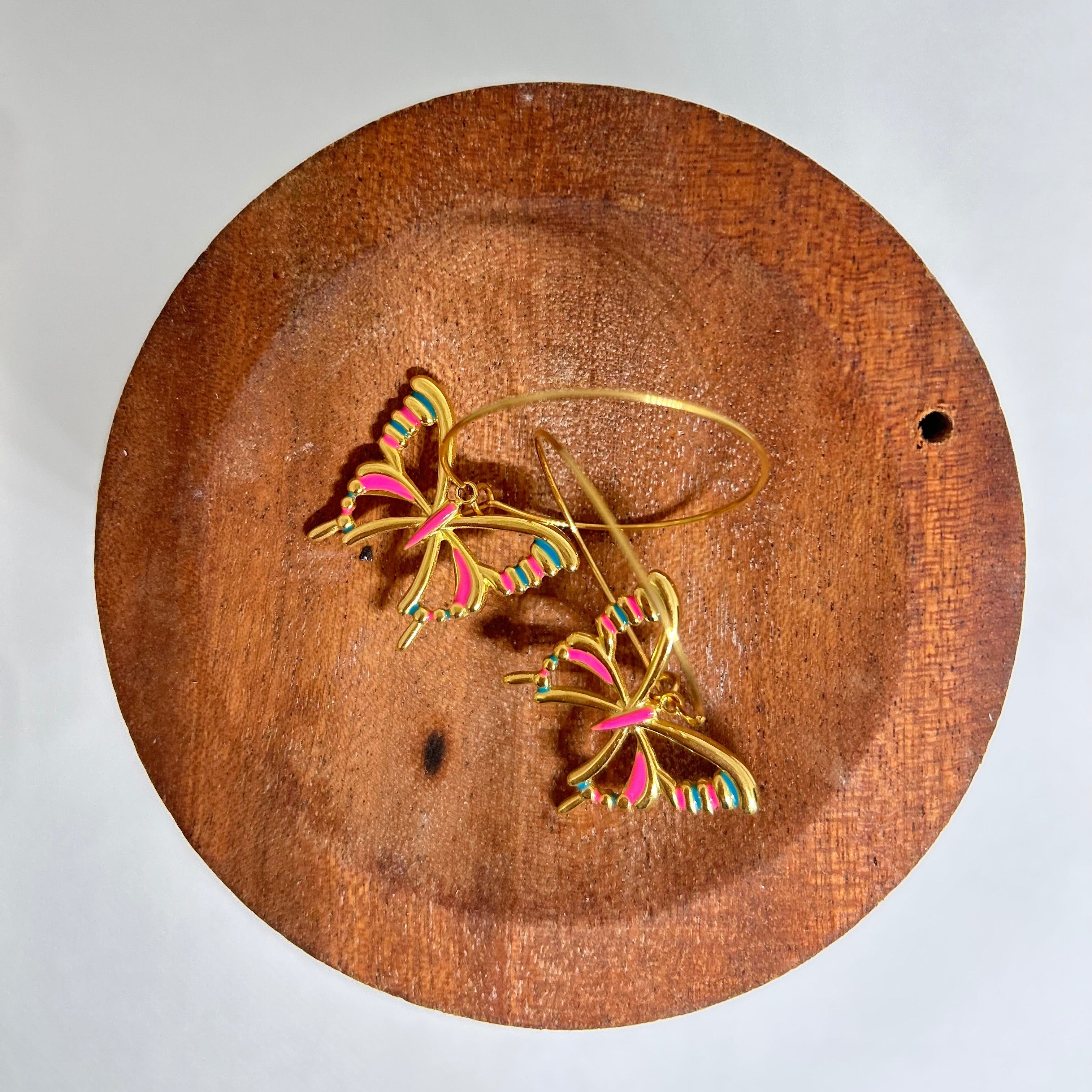Vibrant Enamel Butterfly Hoop Earrings