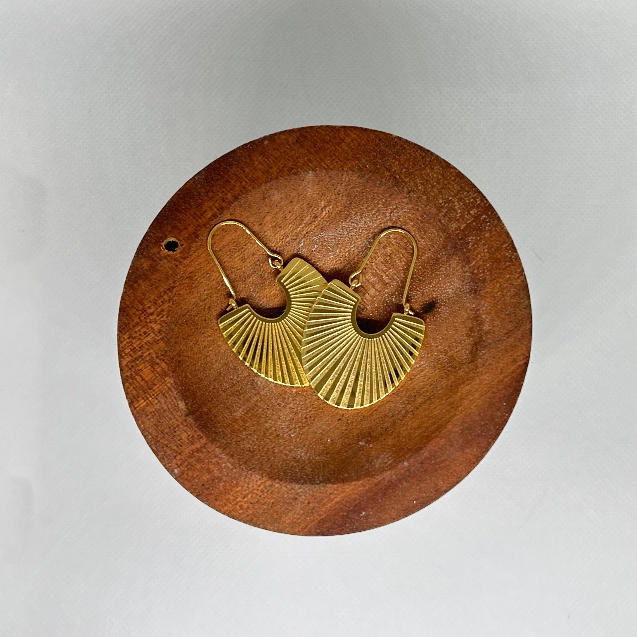 Gold Art Deco Fan Drop Earrings