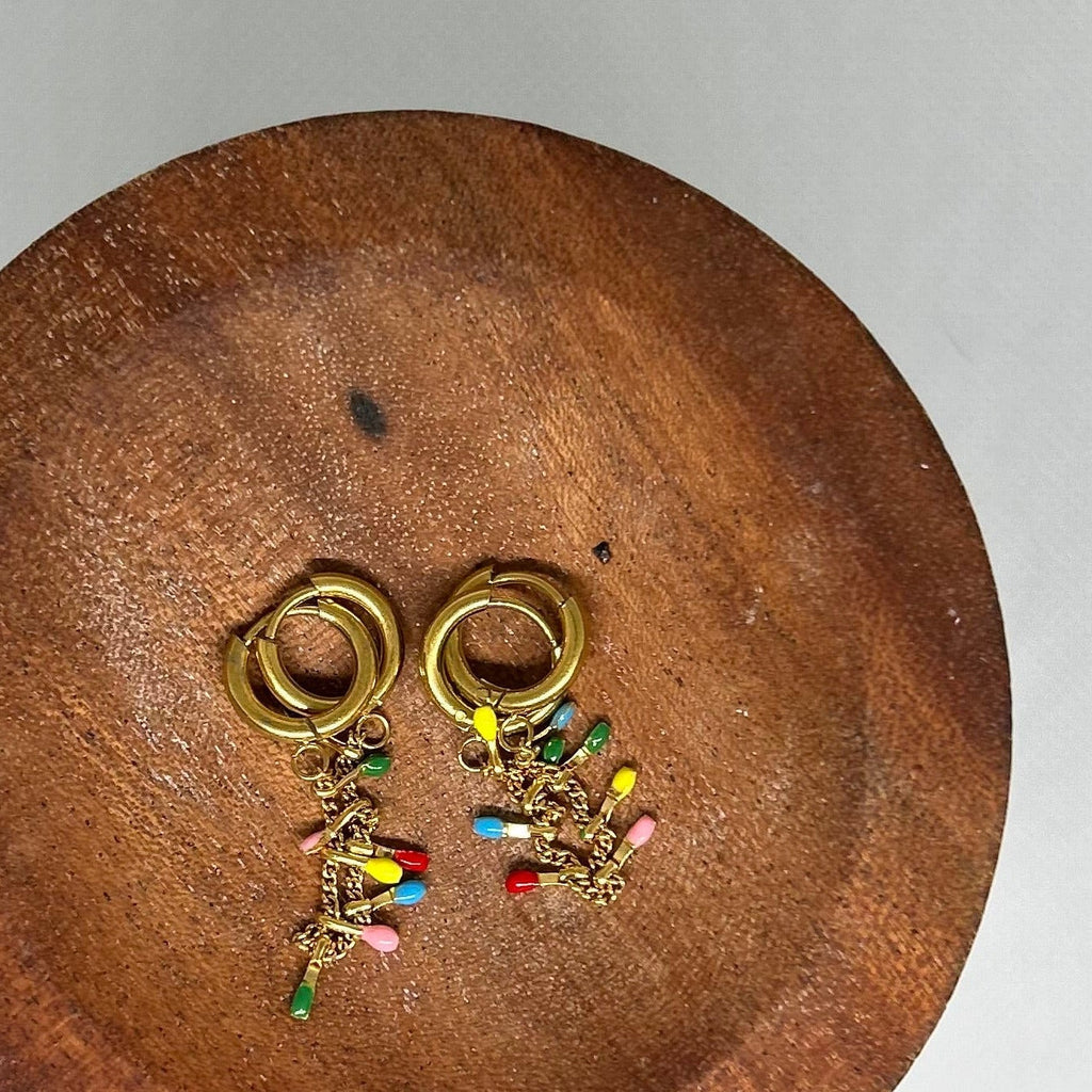 Rainbow Dangle Huggie Earrings