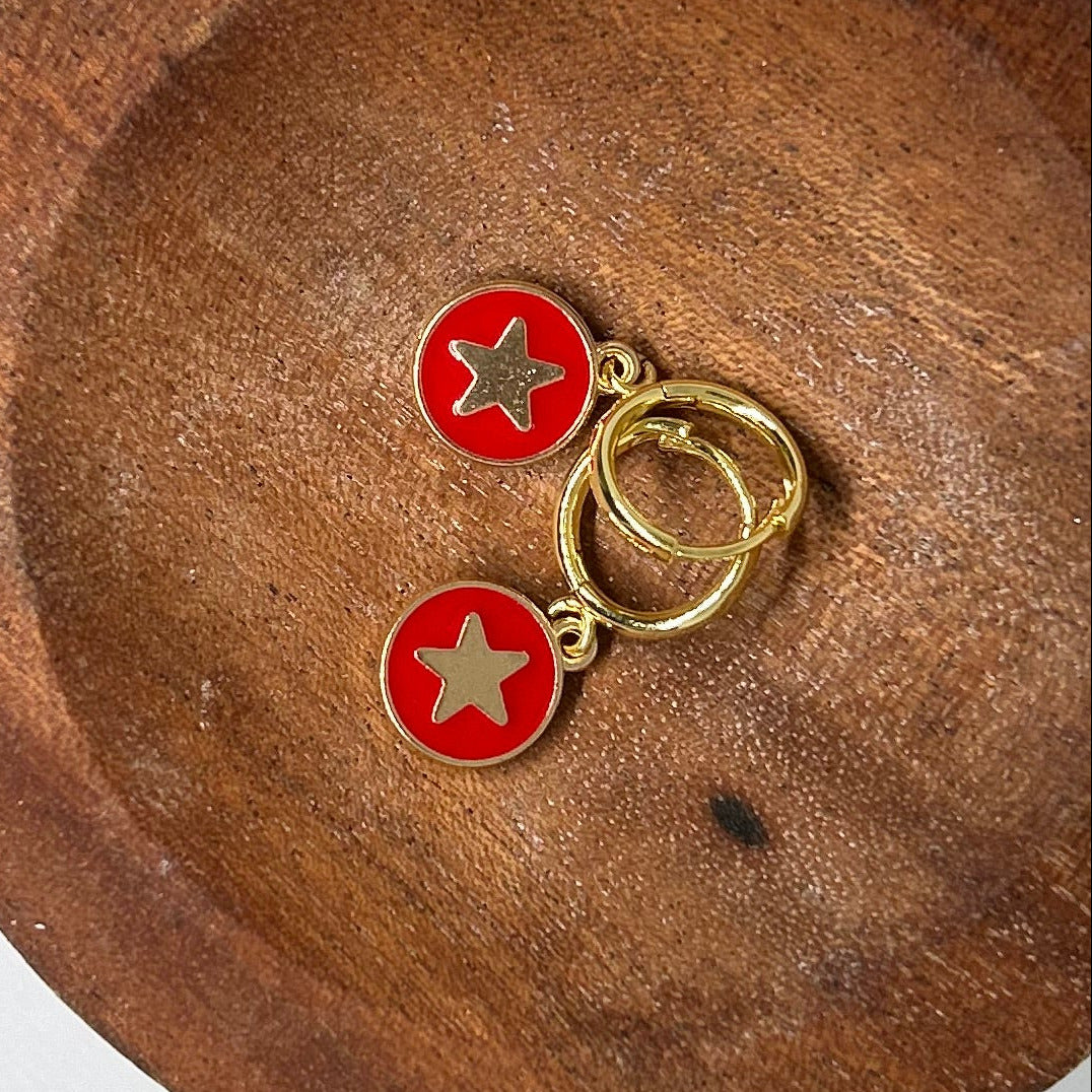 Red Star Charm Huggie Hoop Earrings