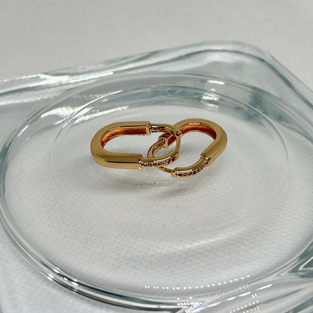 Gold Pave Link Oval Hoop Earrings