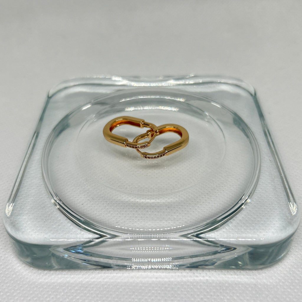 Gold Pave Link Oval Hoop Earrings