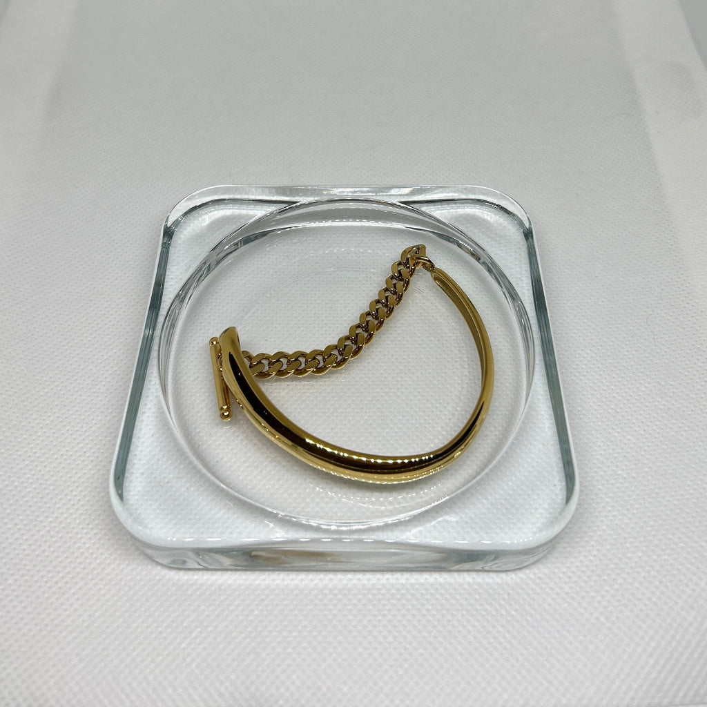 Gold Stirrup Chain Half Cuff Bangle Bracelet