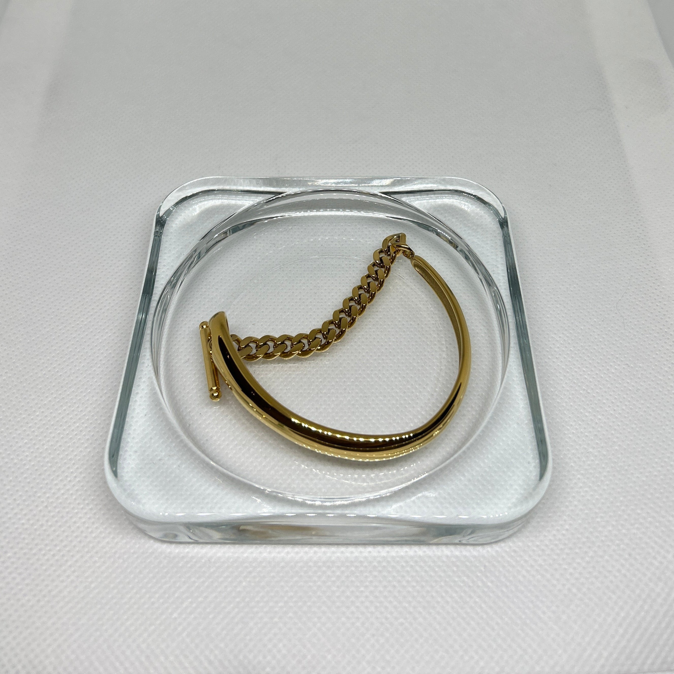 Gold Stirrup Chain Half Cuff Bangle Bracelet