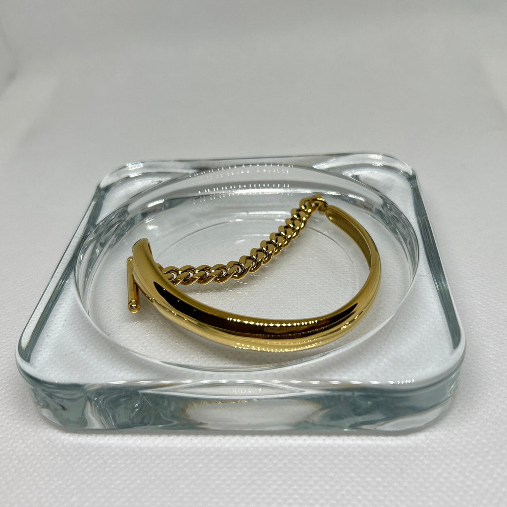 Gold Stirrup Chain Half Cuff Bangle Bracelet