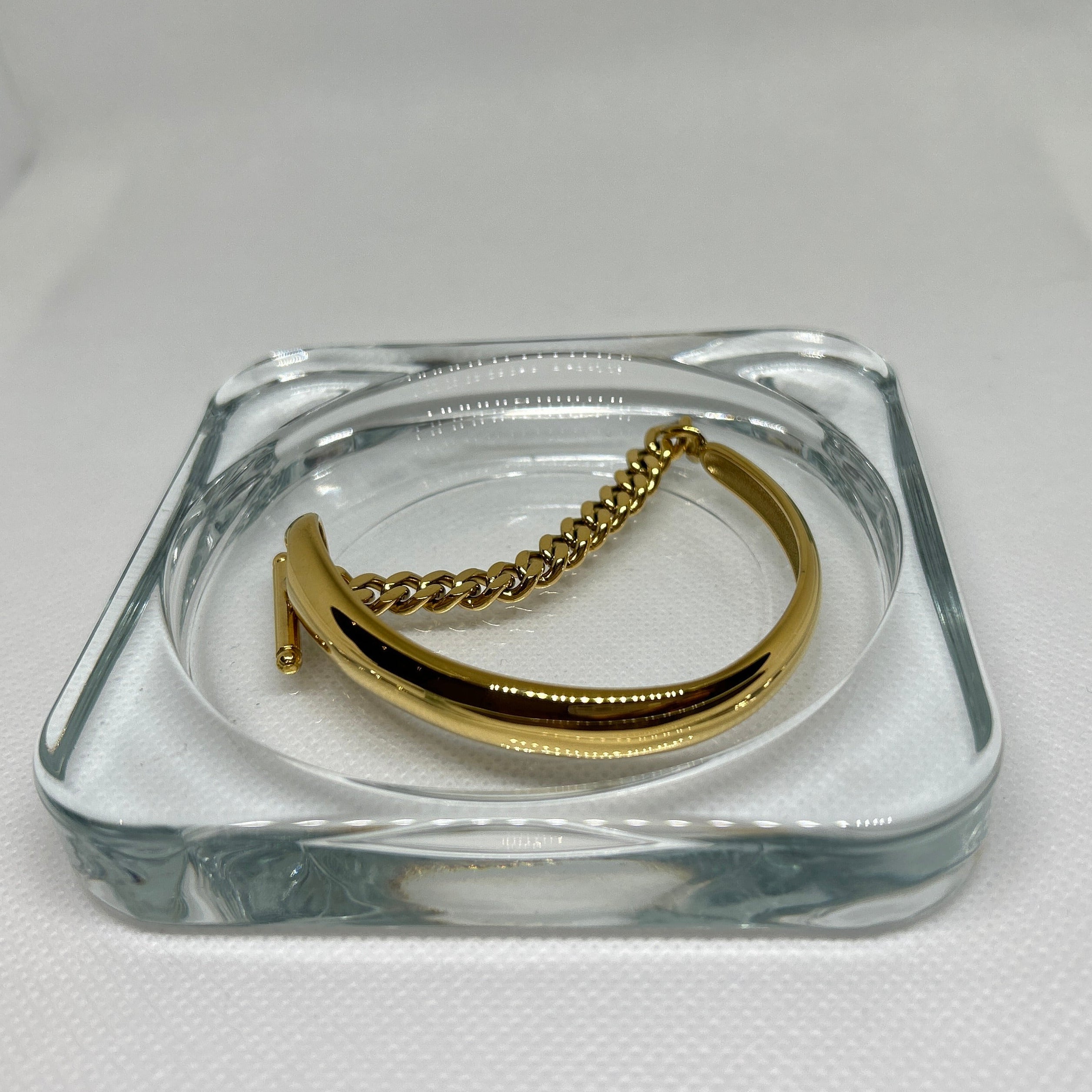 Gold Stirrup Chain Half Cuff Bangle Bracelet