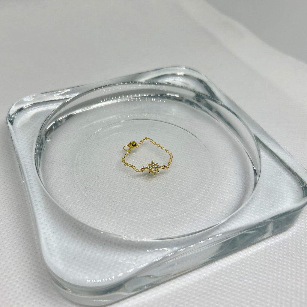 Gold Pave North Star Adjustable Chain Ring