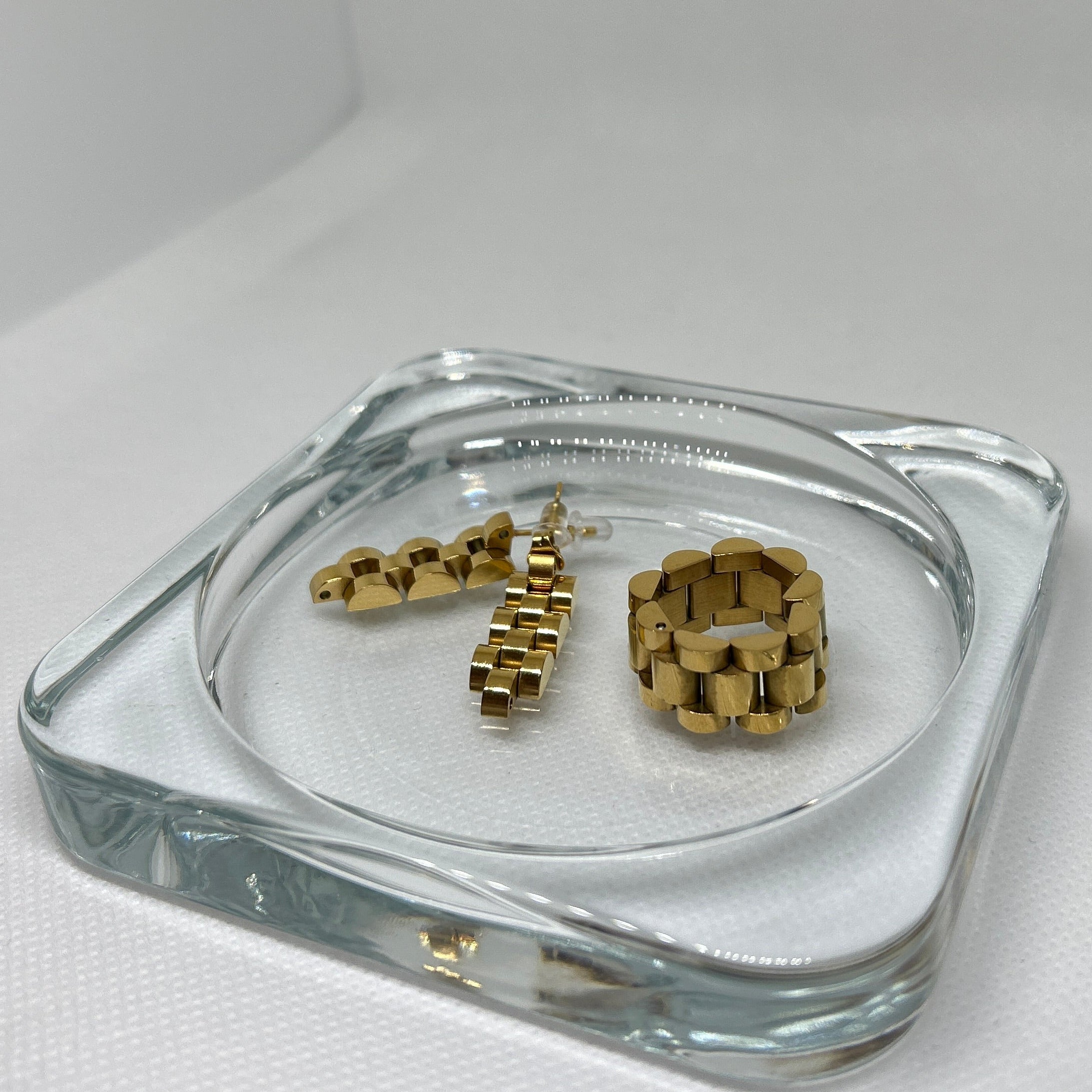 Gold Watch Band Chain Link Jewelry Set