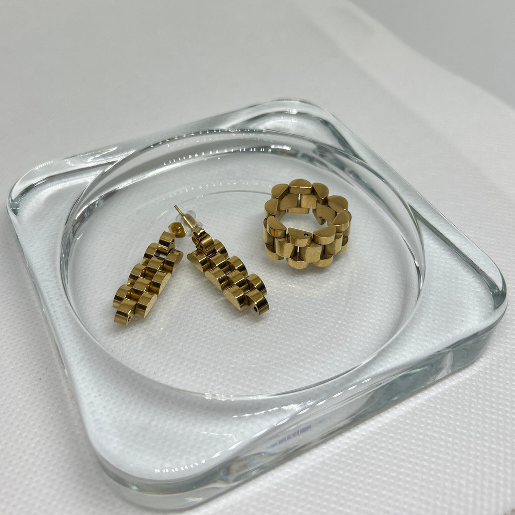 Gold Watch Band Chain Link Jewelry Set
