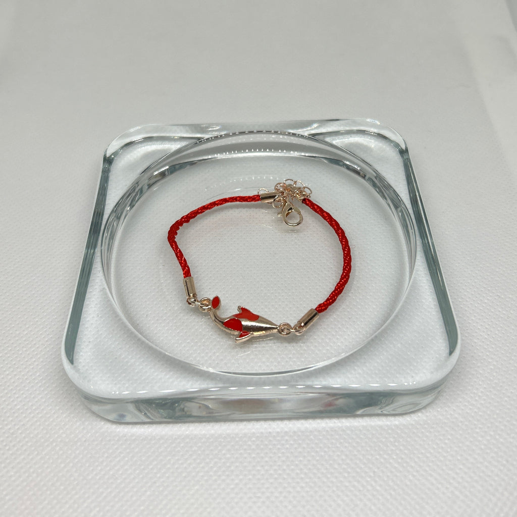 Red String Gold Enamel Koi Fish Charm Bracelet