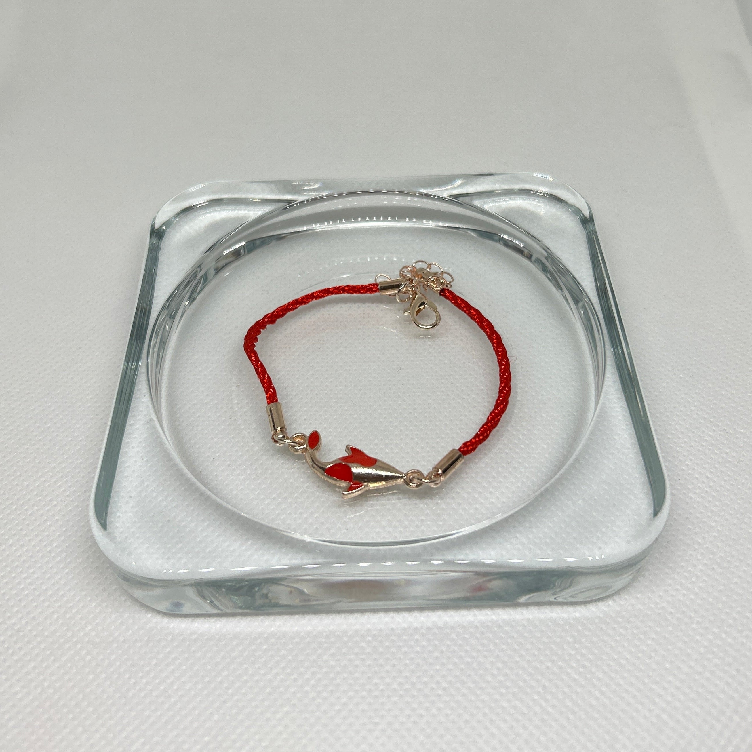 Red String Gold Enamel Koi Fish Charm Bracelet