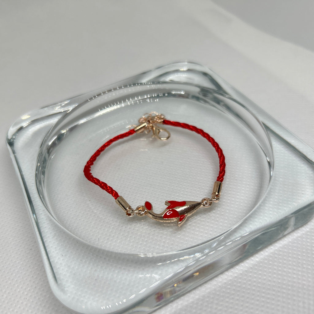 Red String Gold Enamel Koi Fish Charm Bracelet