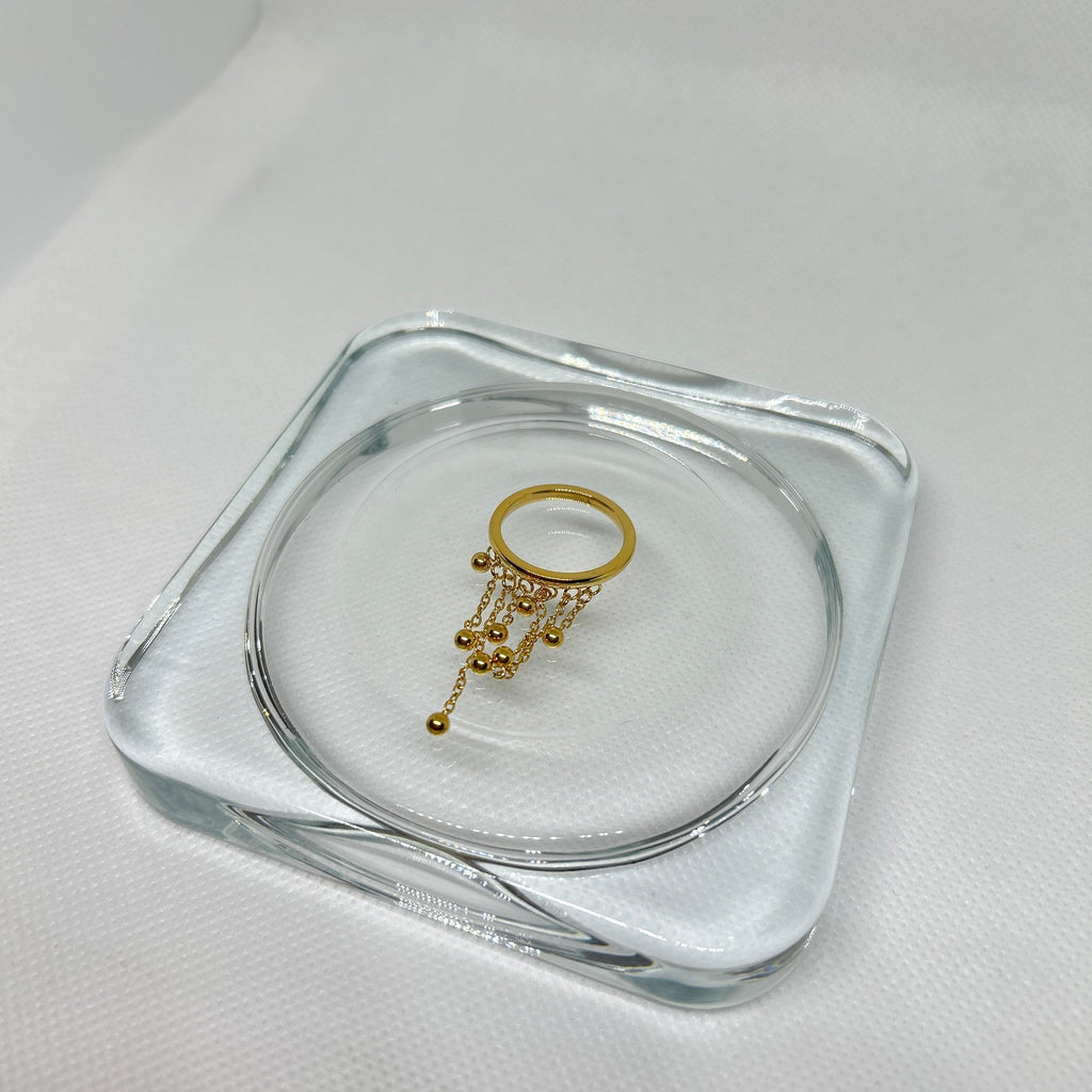 Gold Dangle Beaded Fringe Stacking Ring