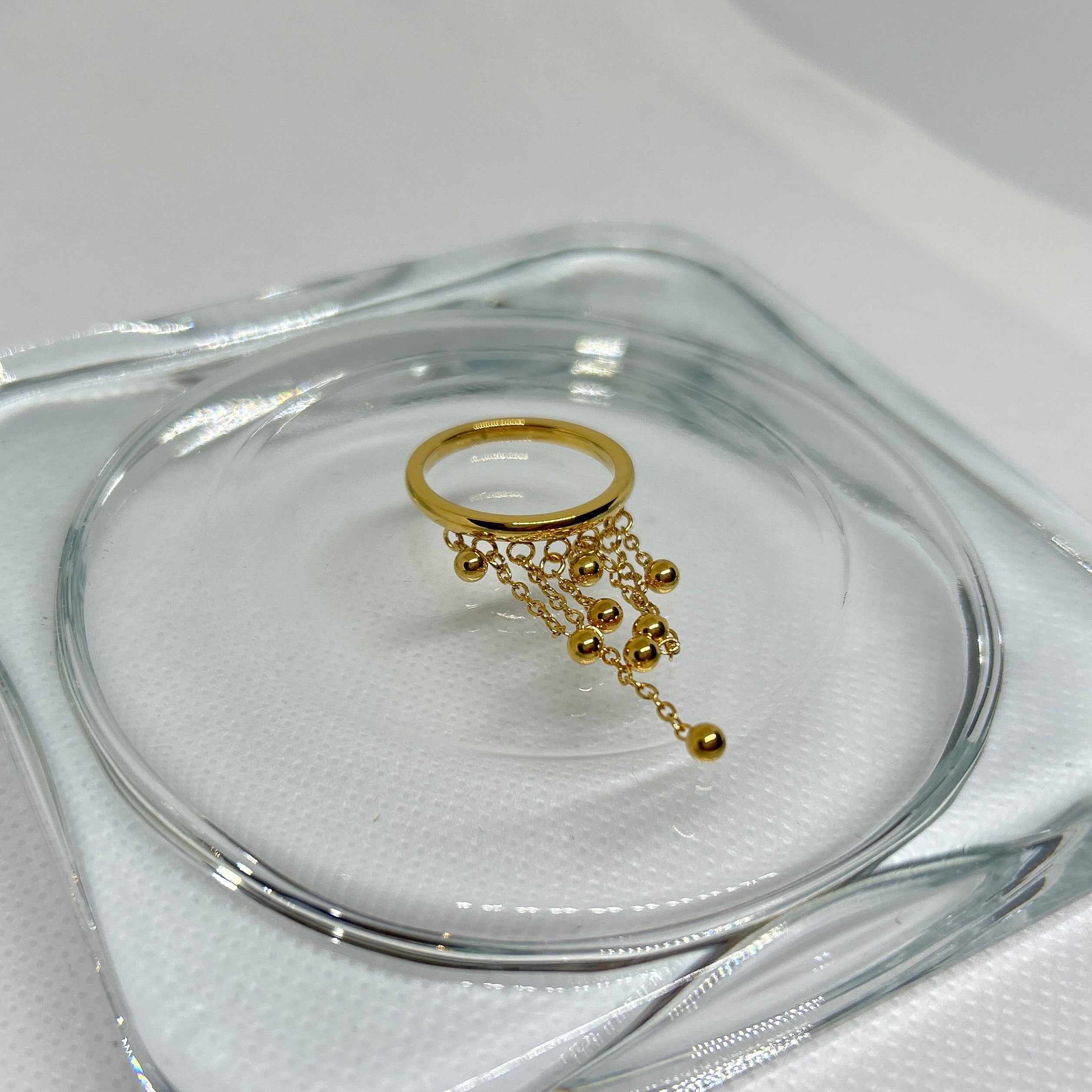 Gold Dangle Beaded Fringe Stacking Ring