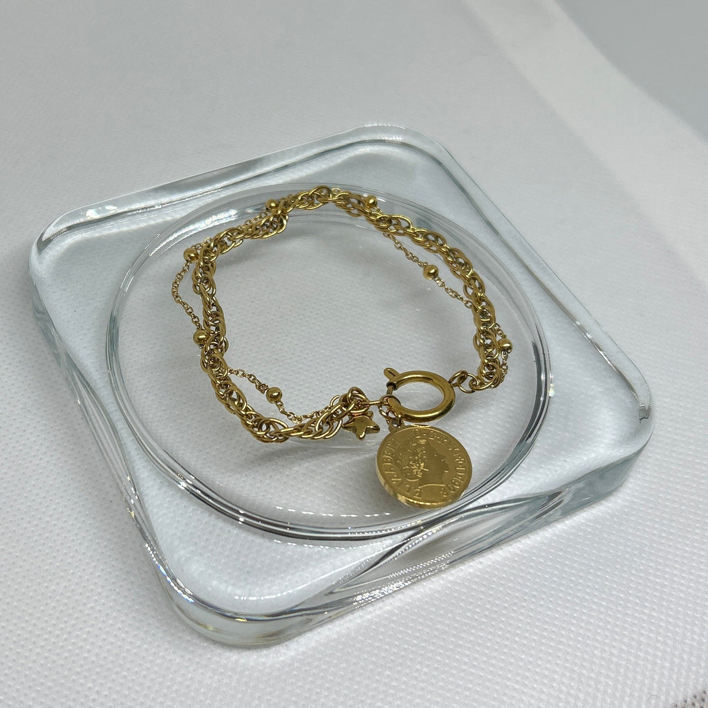 Gold Layered Coin & Star Charm Toggle Bracelet