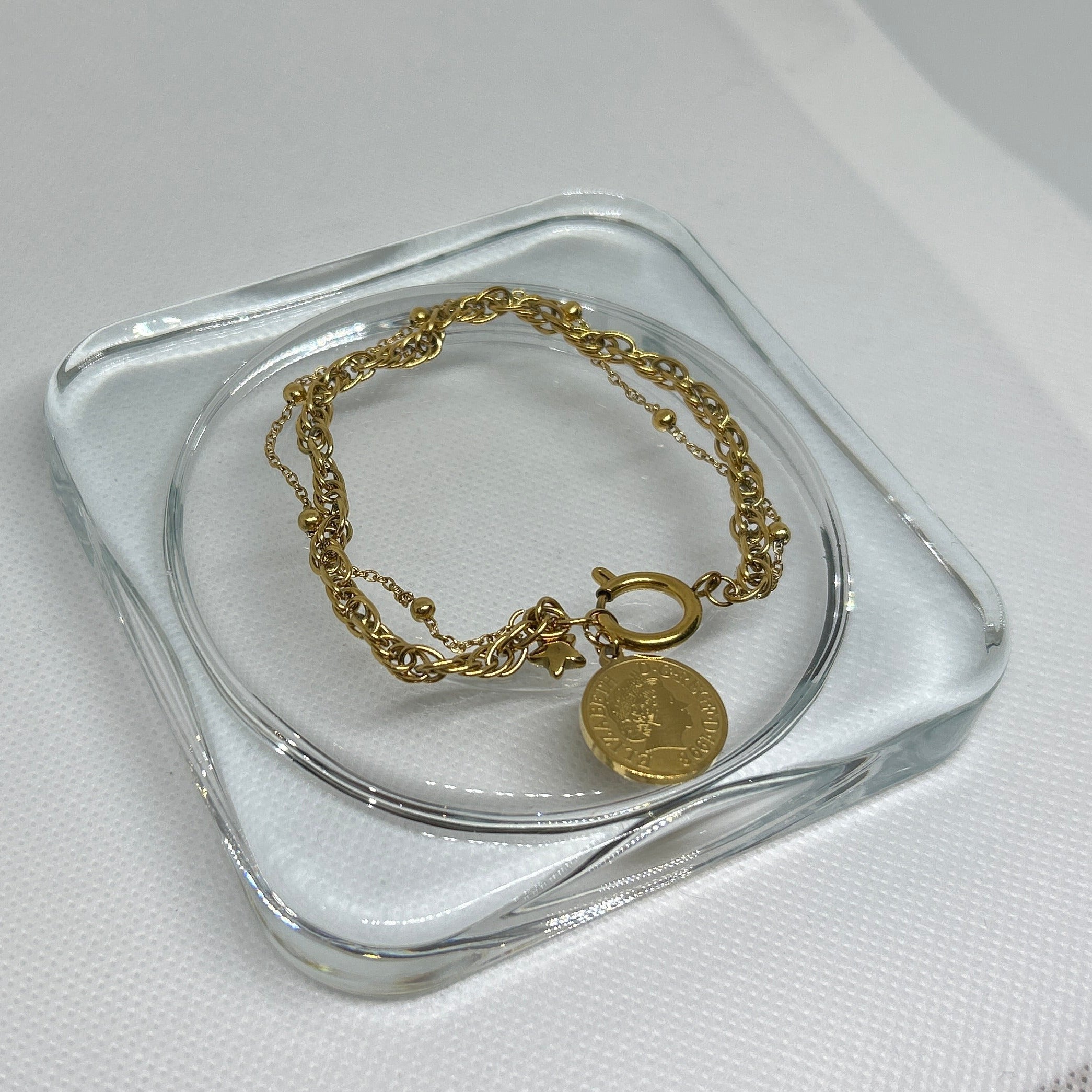 Gold Layered Coin & Star Charm Toggle Bracelet