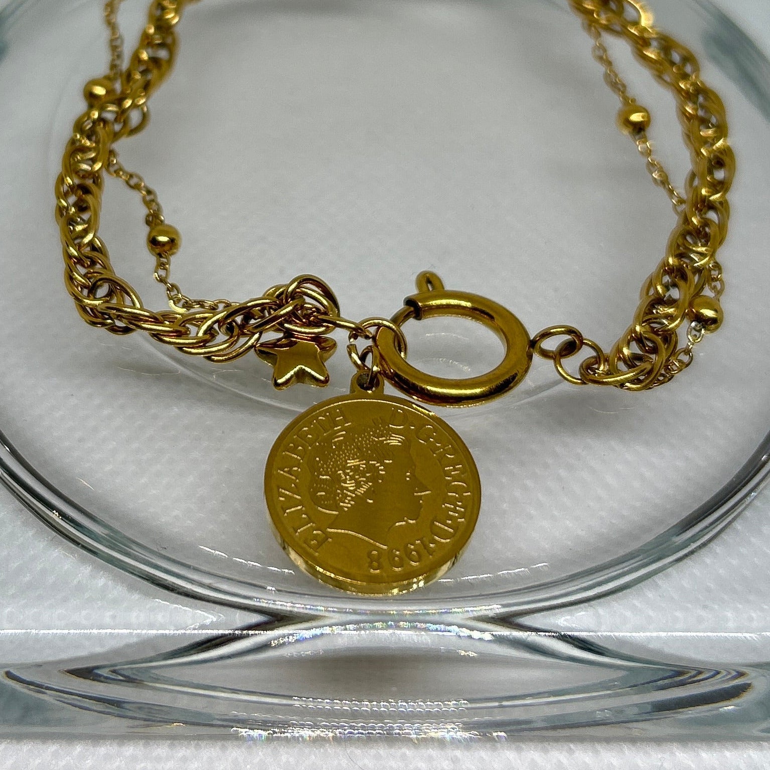 Gold Layered Coin & Star Charm Toggle Bracelet