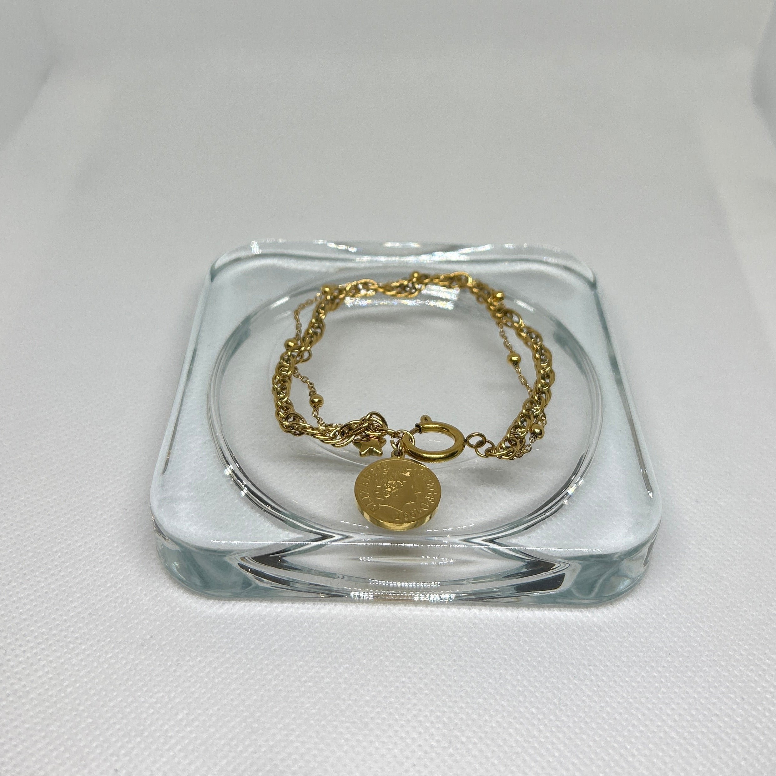 Gold Layered Coin & Star Charm Toggle Bracelet