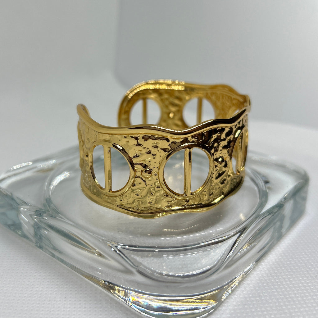 Gold Hammered Textured Cutout Cuff Bracelet