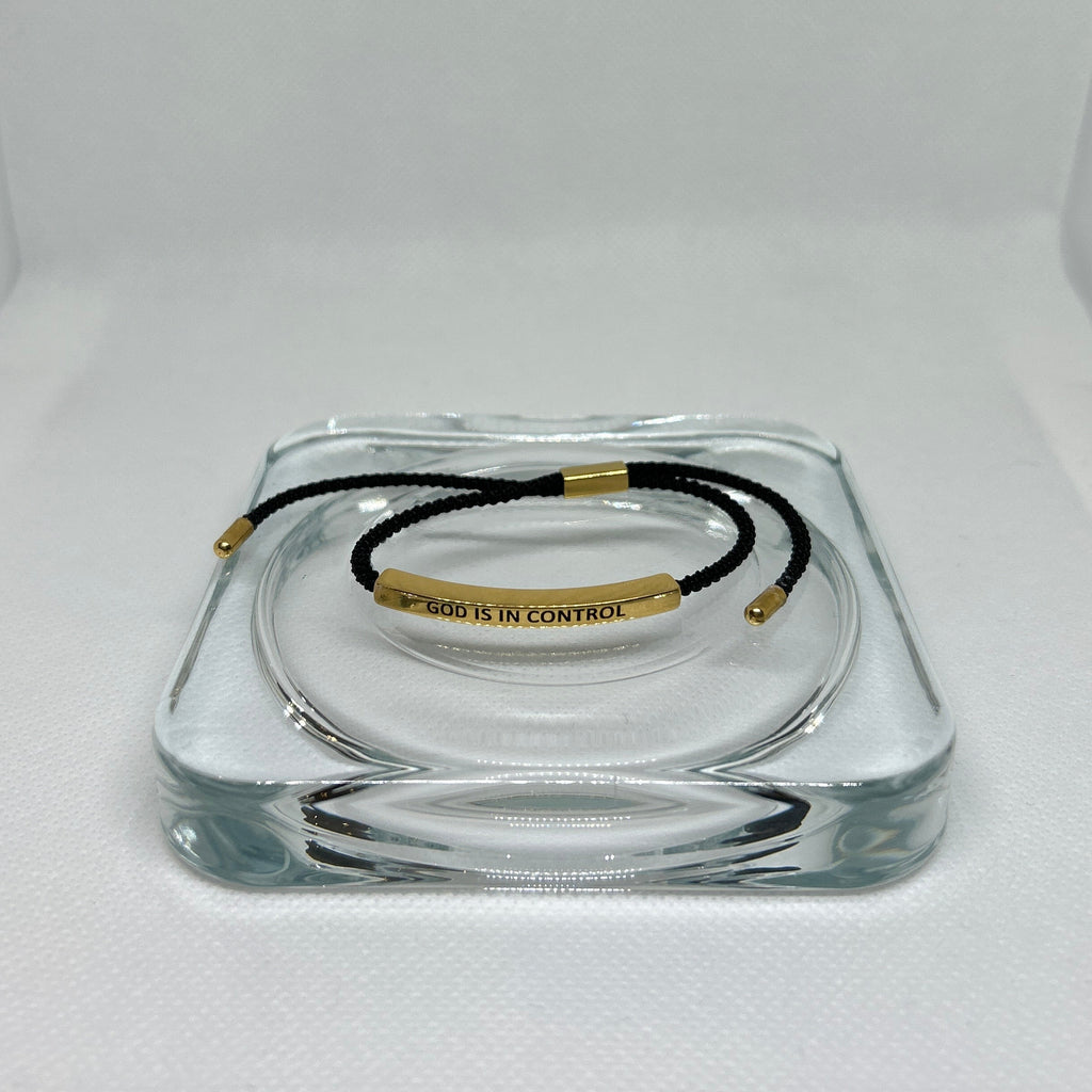 "God Is In Control" Engraved Bar Cord Bracelet