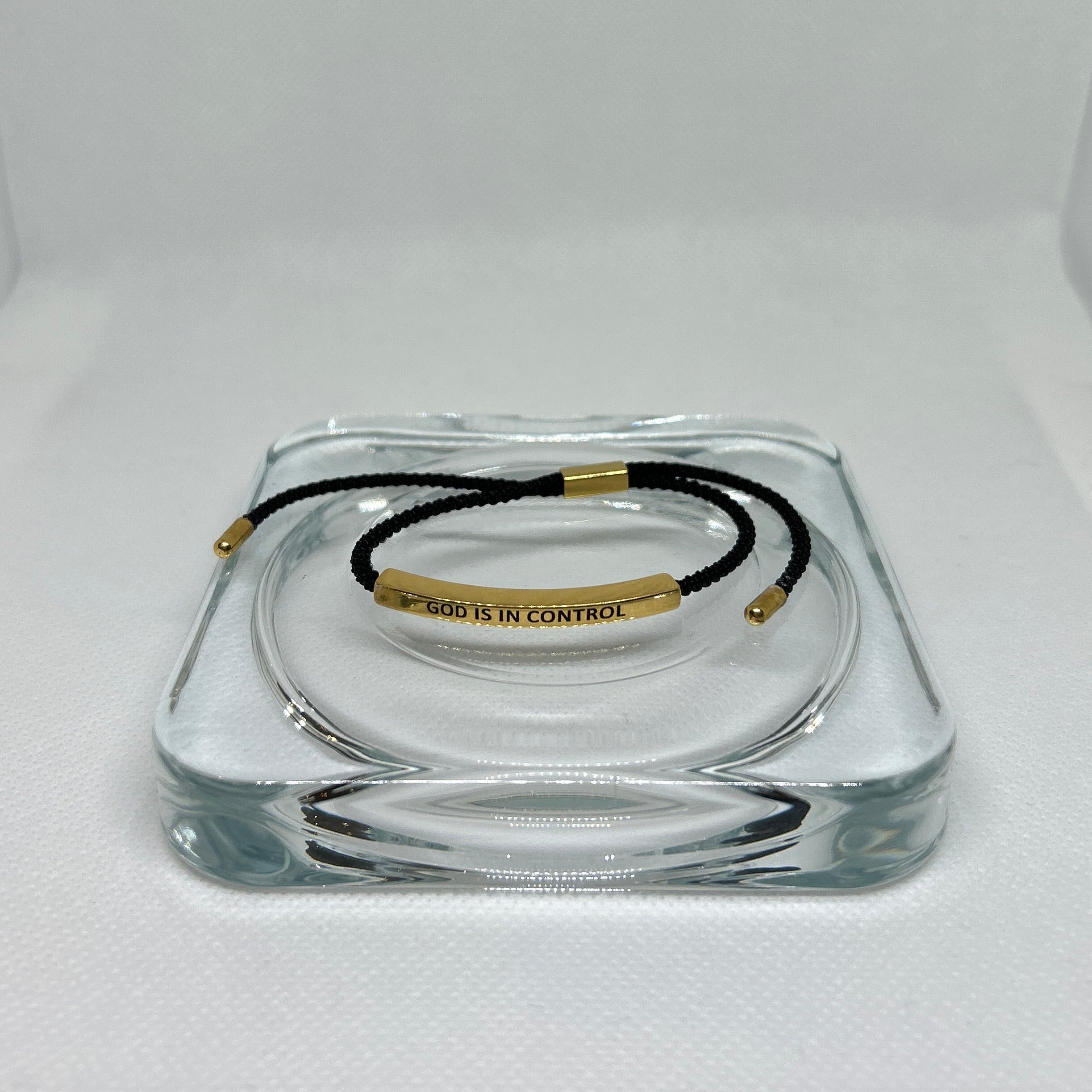 "God Is In Control" Engraved Bar Cord Bracelet