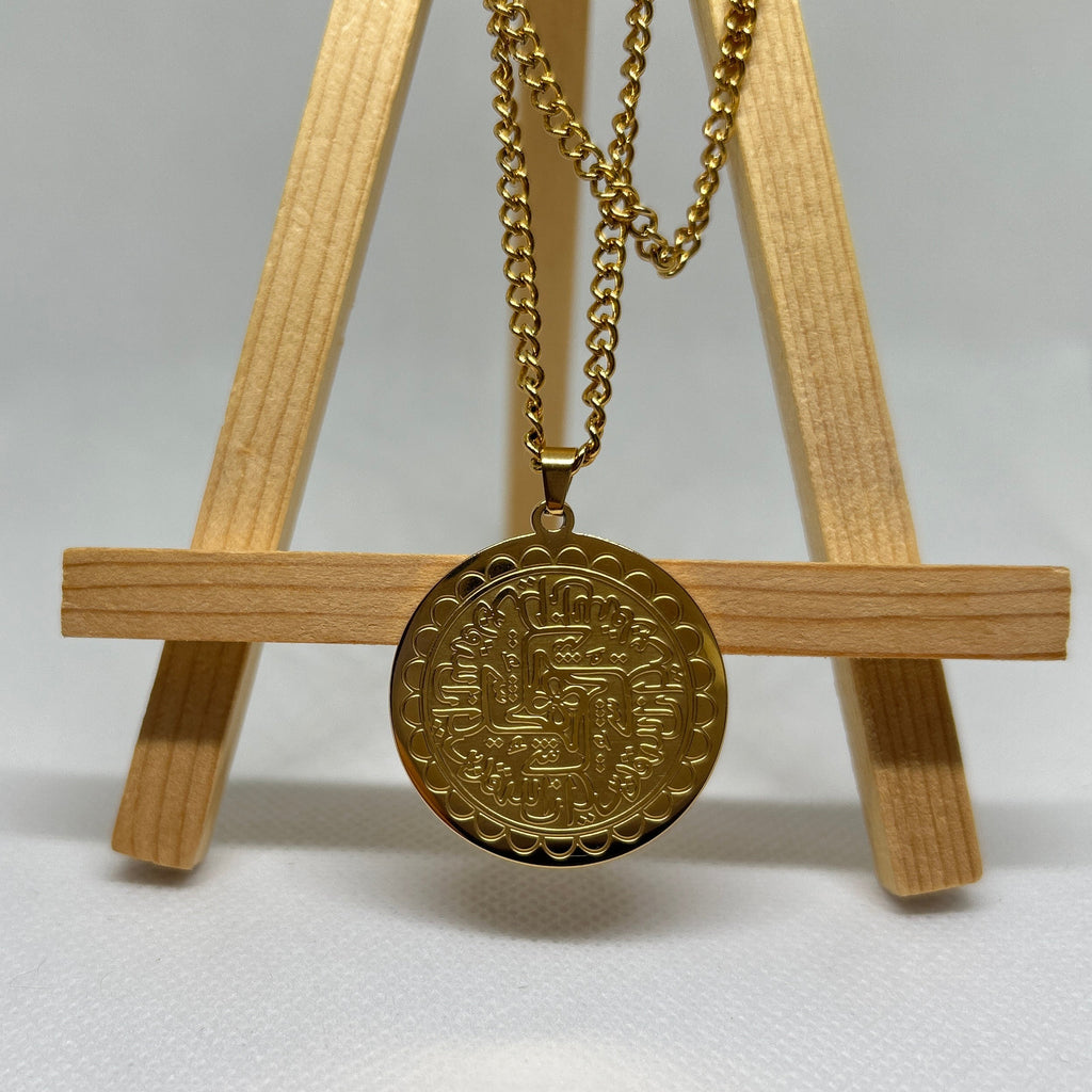 Gold Intricate Geometric Coin Medallion Pendant Necklace