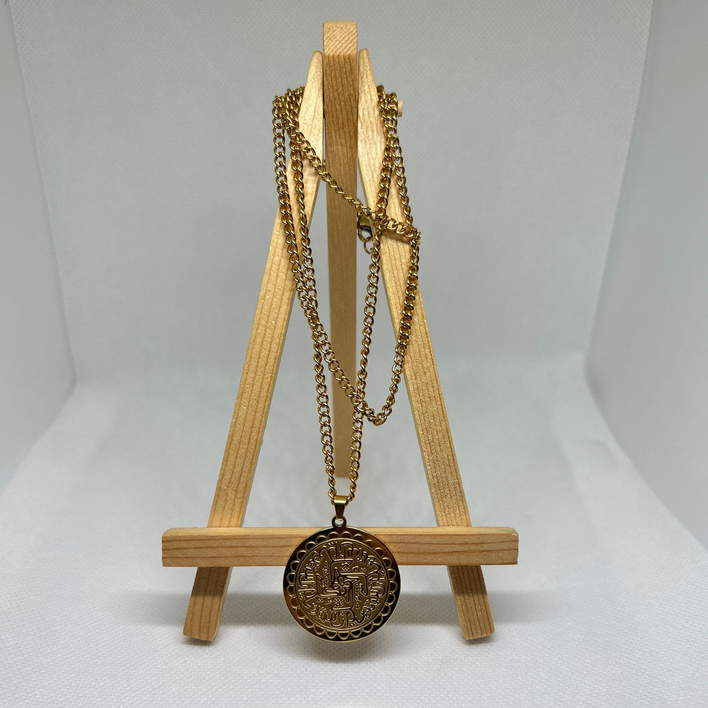 Gold Intricate Geometric Coin Medallion Pendant Necklace