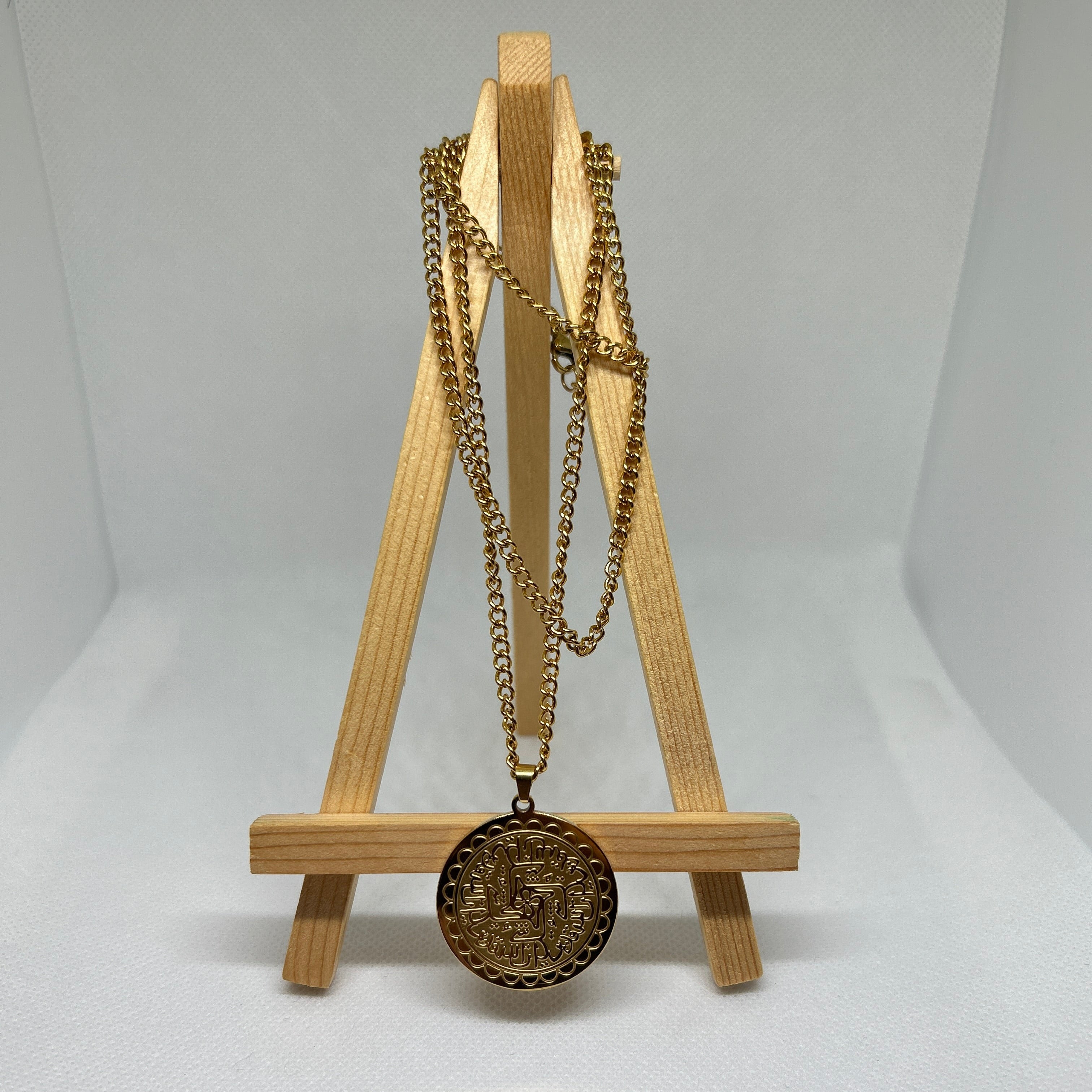 Gold Intricate Geometric Coin Medallion Pendant Necklace