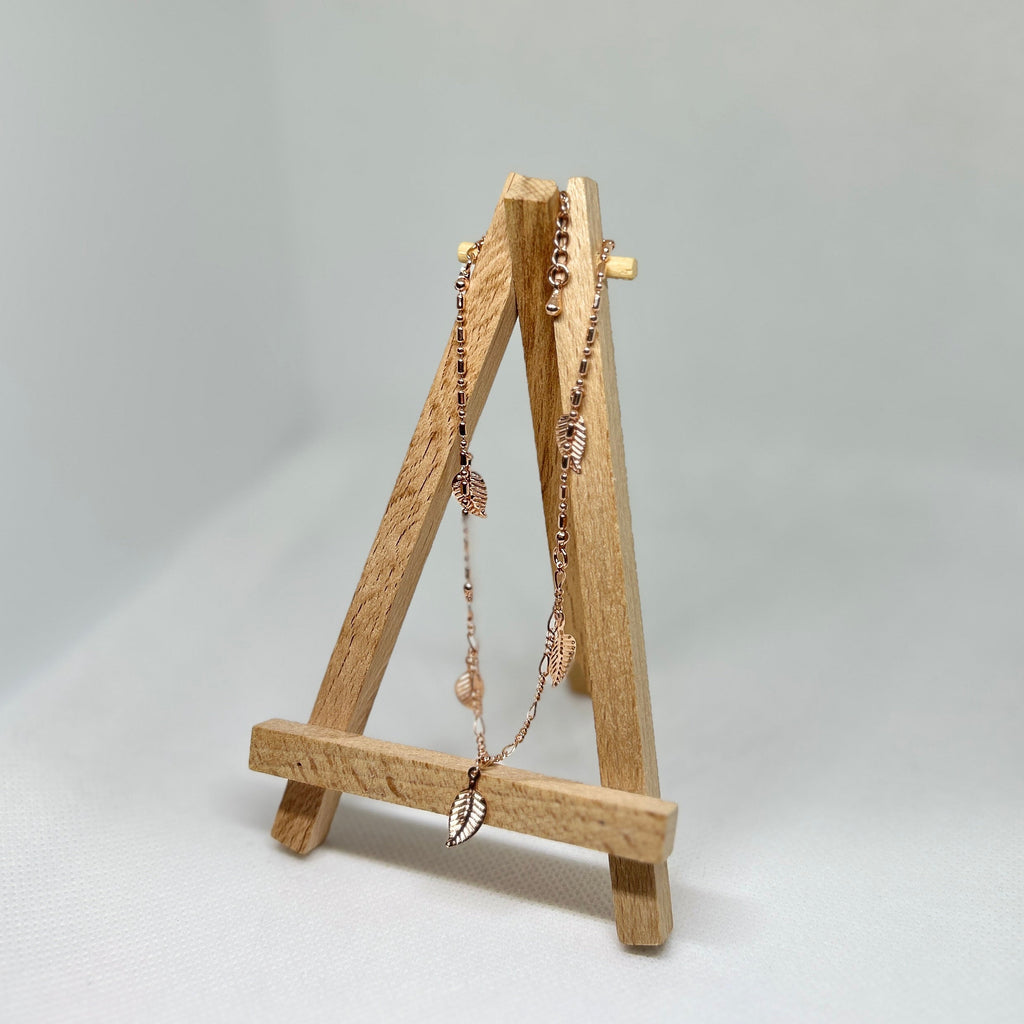 Rose Gold Leaf Charm Station Chain Necklace