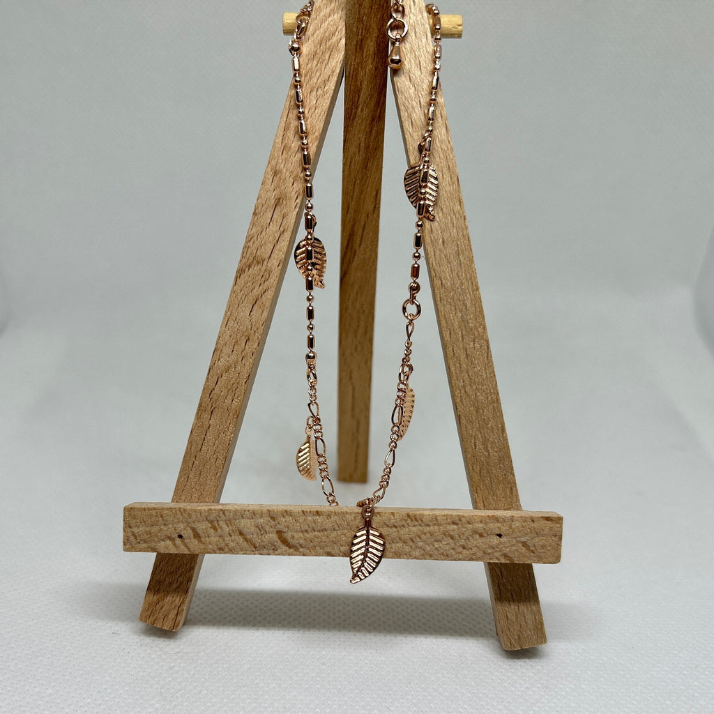 Rose Gold Leaf Charm Station Chain Necklace