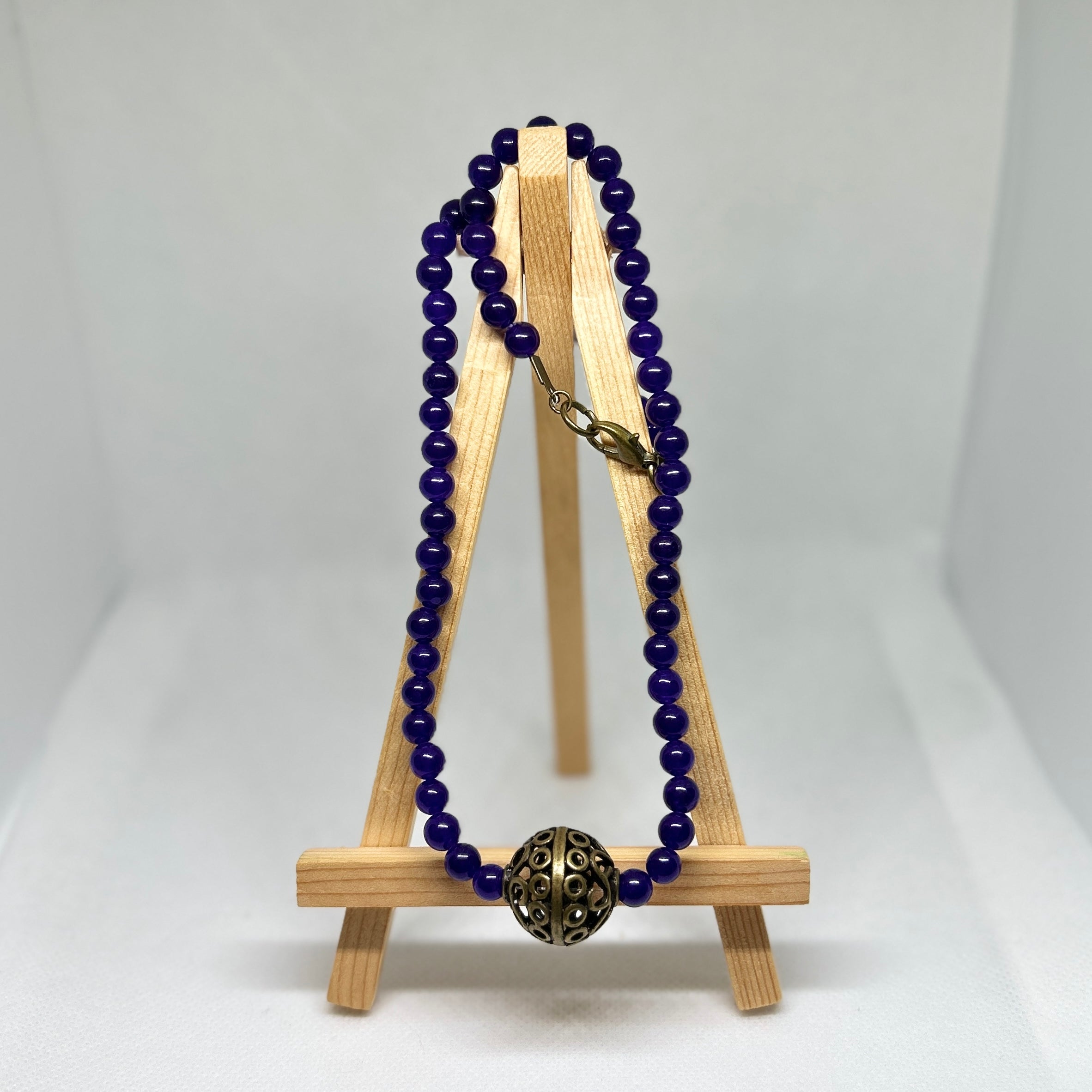 Deep Purple Amethyst Style Beaded Filigree Sphere Necklace