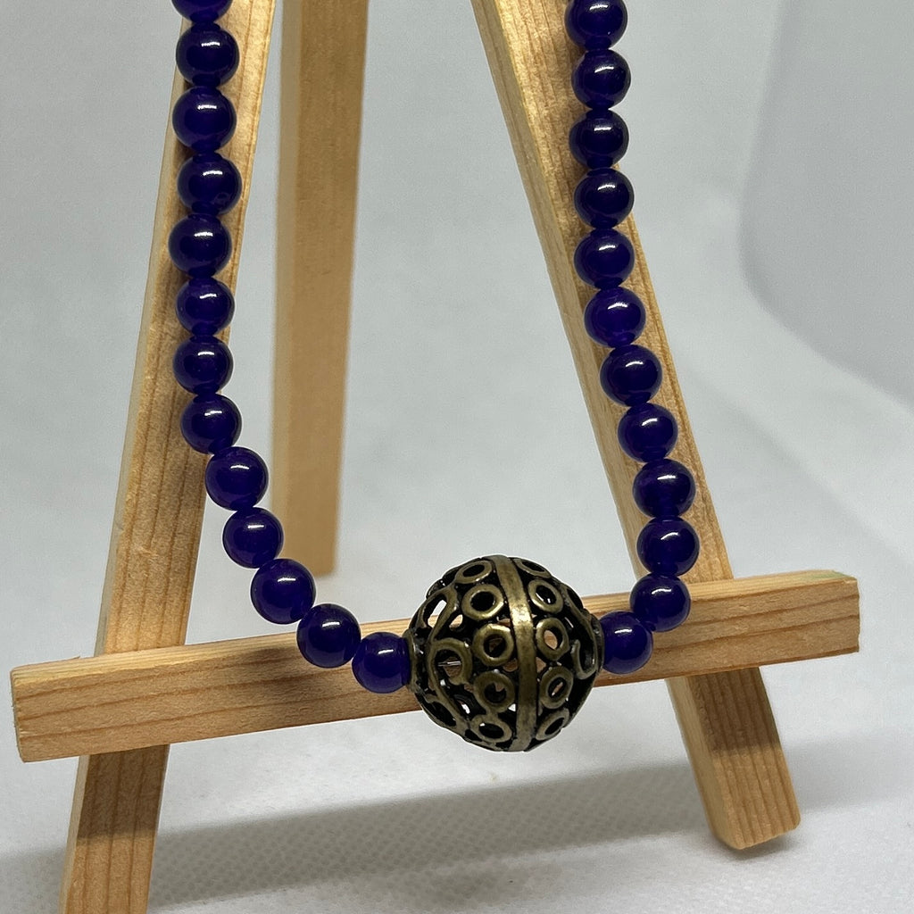 Deep Purple Amethyst Style Beaded Filigree Sphere Necklace