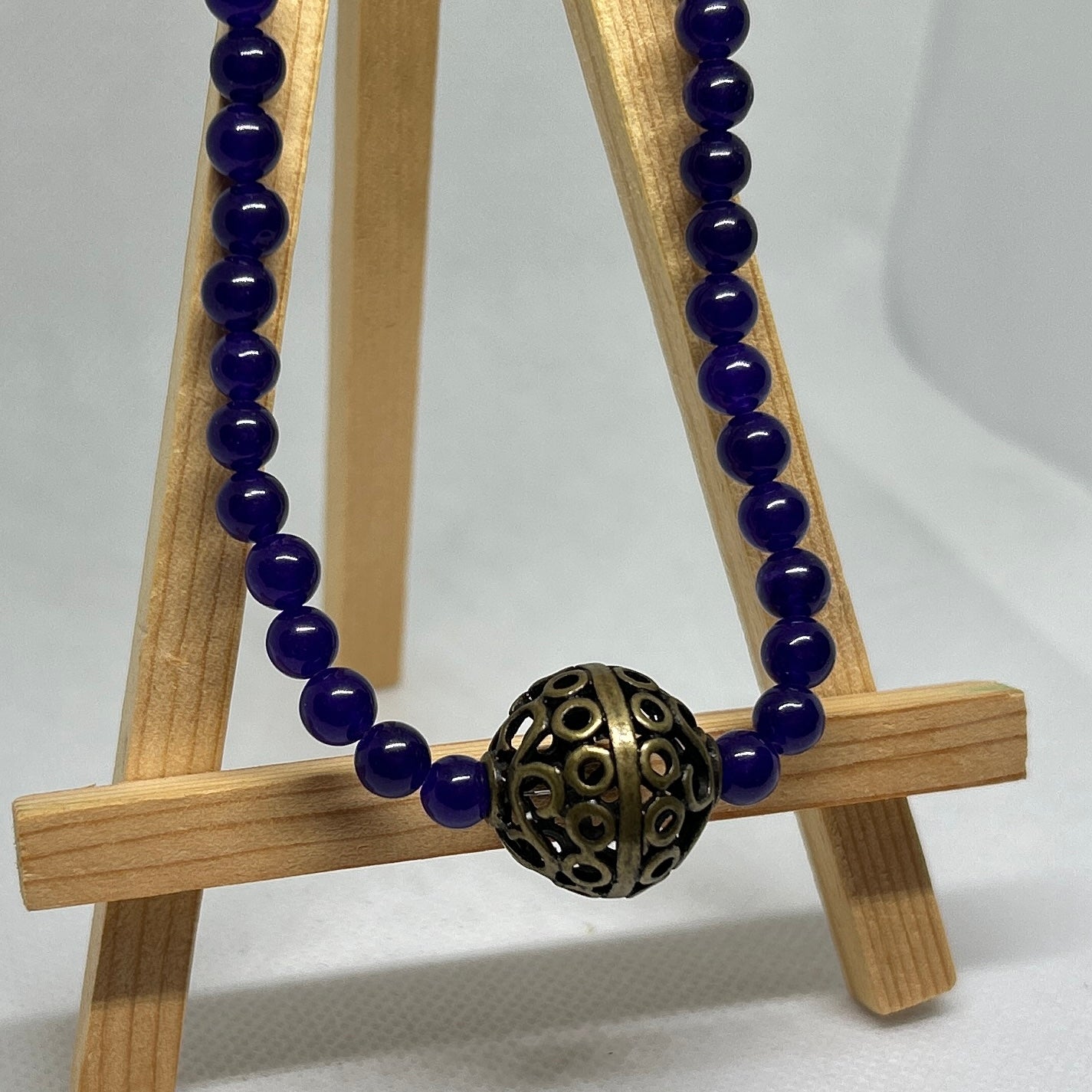 Deep Purple Amethyst Style Beaded Filigree Sphere Necklace