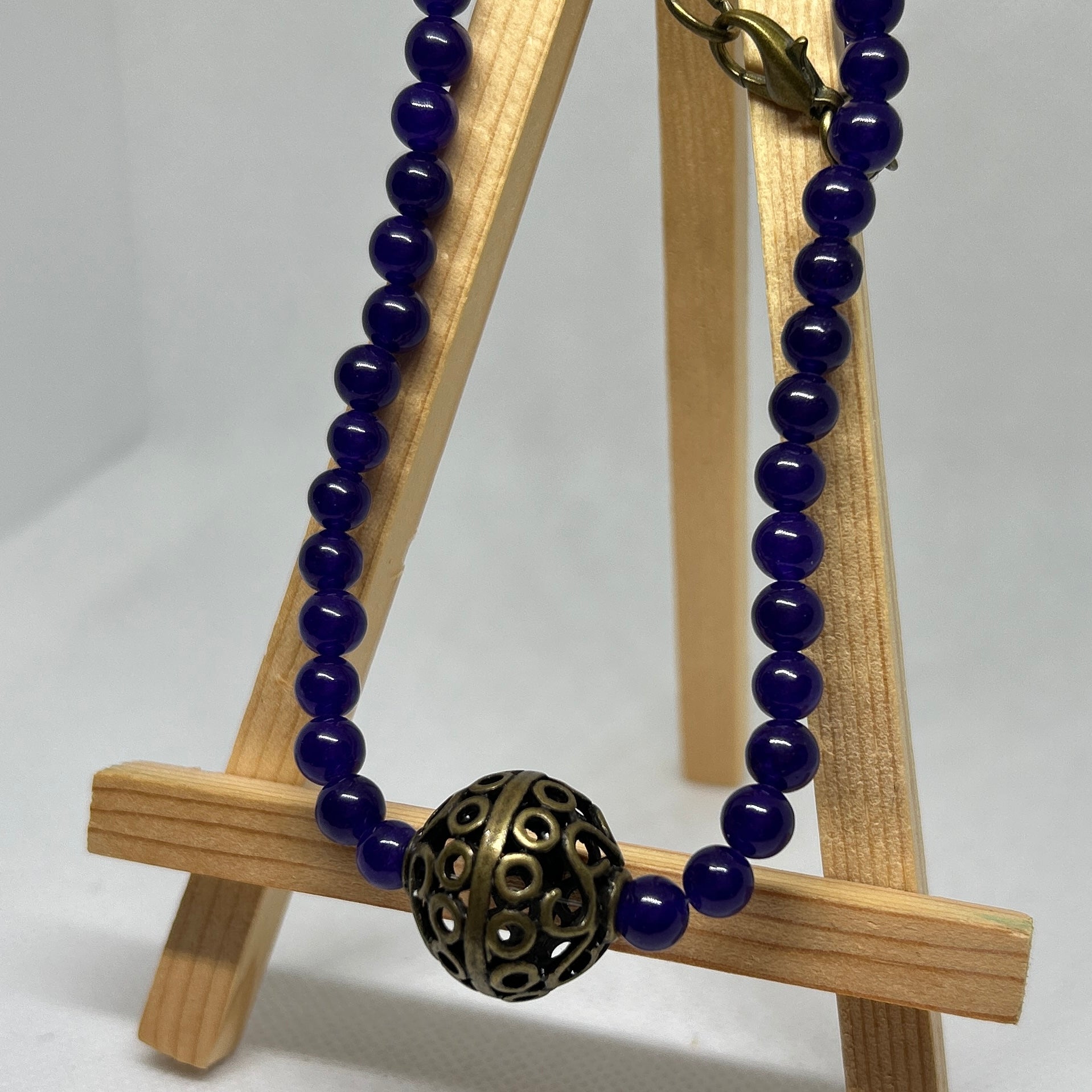 Deep Purple Amethyst Style Beaded Filigree Sphere Necklace