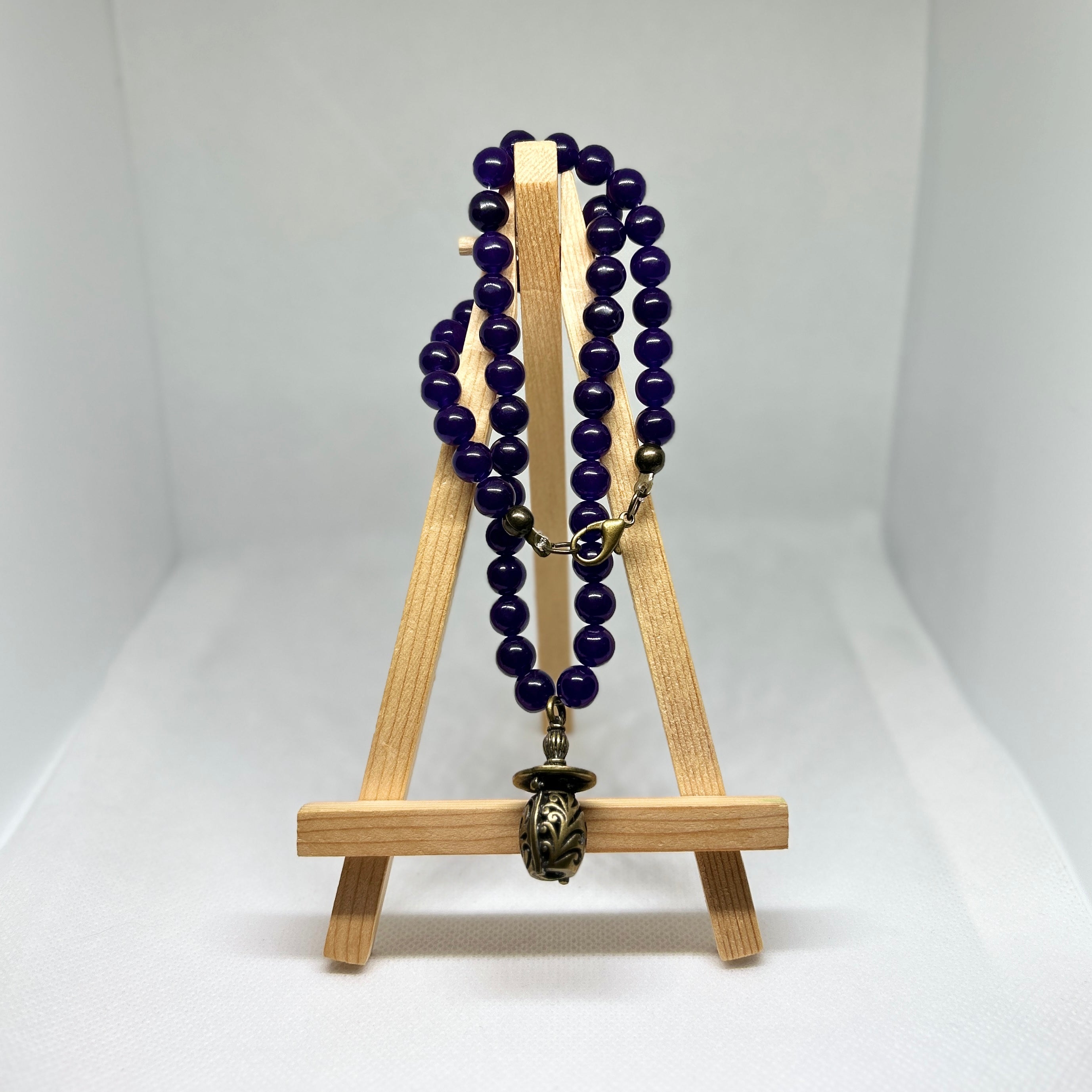 Deep Purple Amethyst Style Beaded Acorn Pendant Necklace