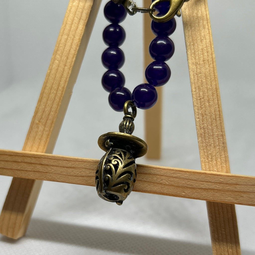 Deep Purple Amethyst Style Beaded Acorn Pendant Necklace