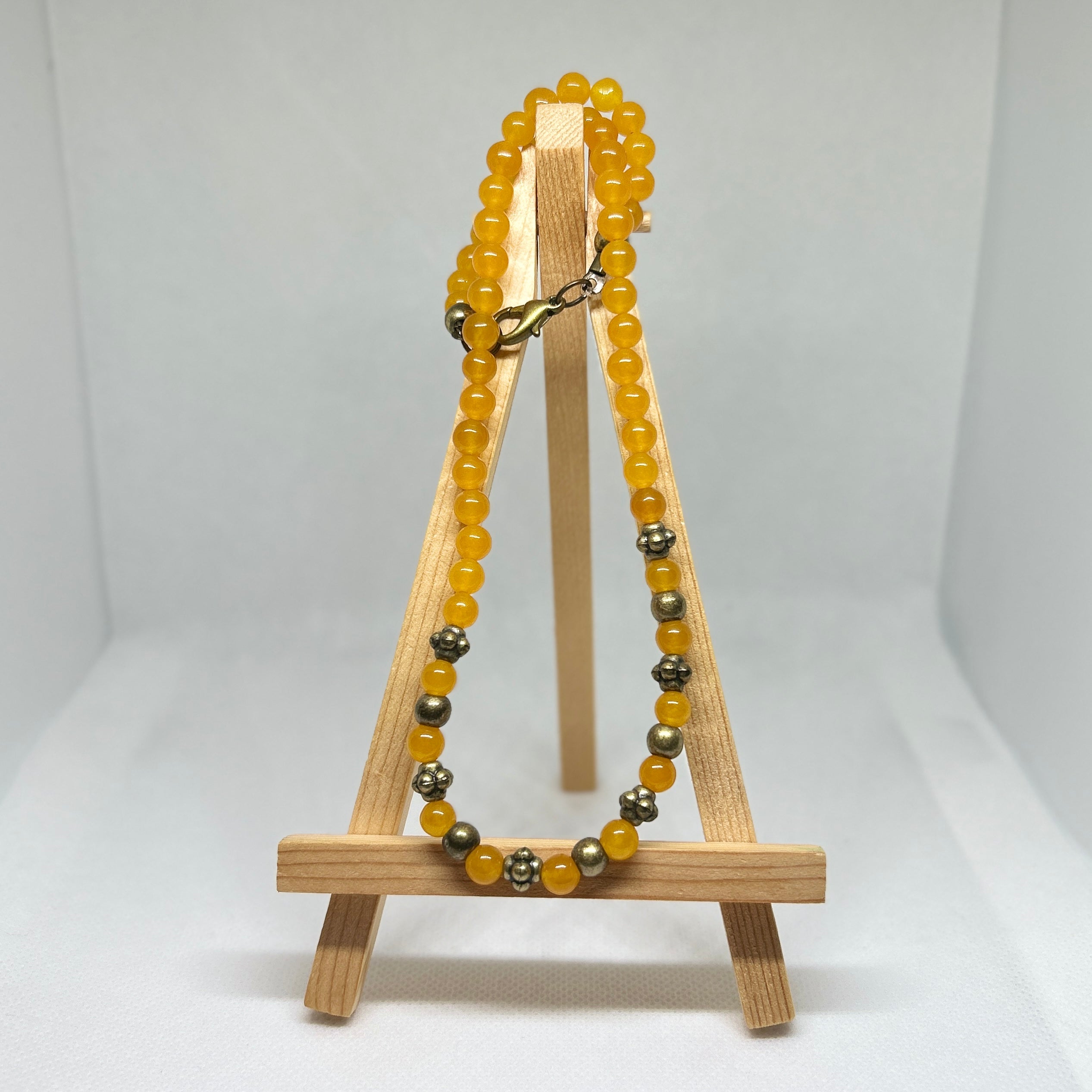 Warm Amber Yellow Jade & Antique Brass Beaded Necklace