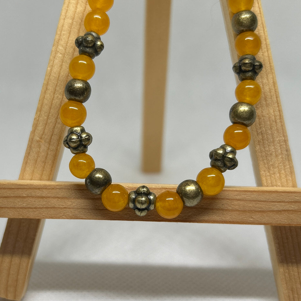 Warm Amber Yellow Jade & Antique Brass Beaded Necklace