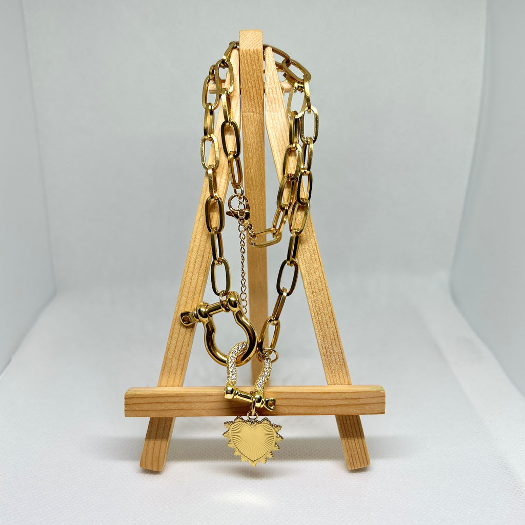 Horseshoe Shackle Radiant Heart Paperclip Necklace