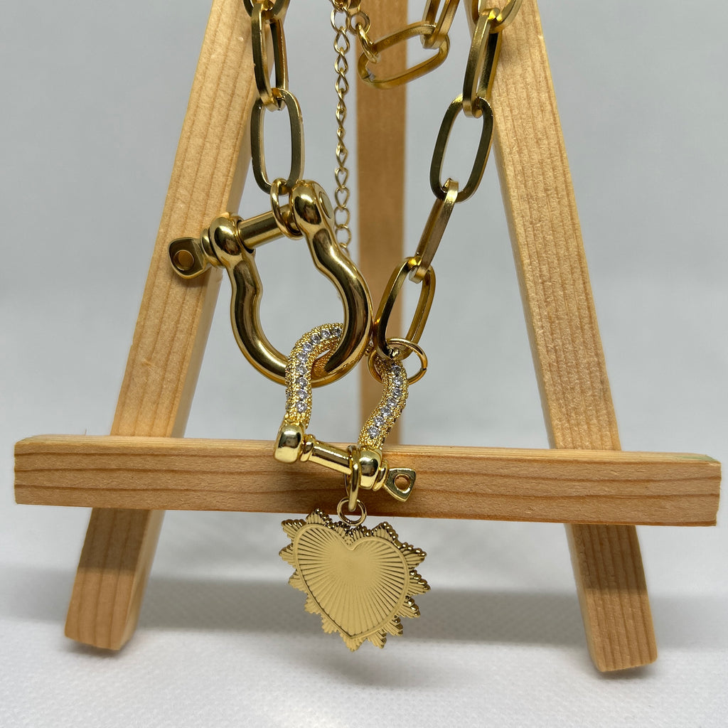 Horseshoe Shackle Radiant Heart Paperclip Necklace