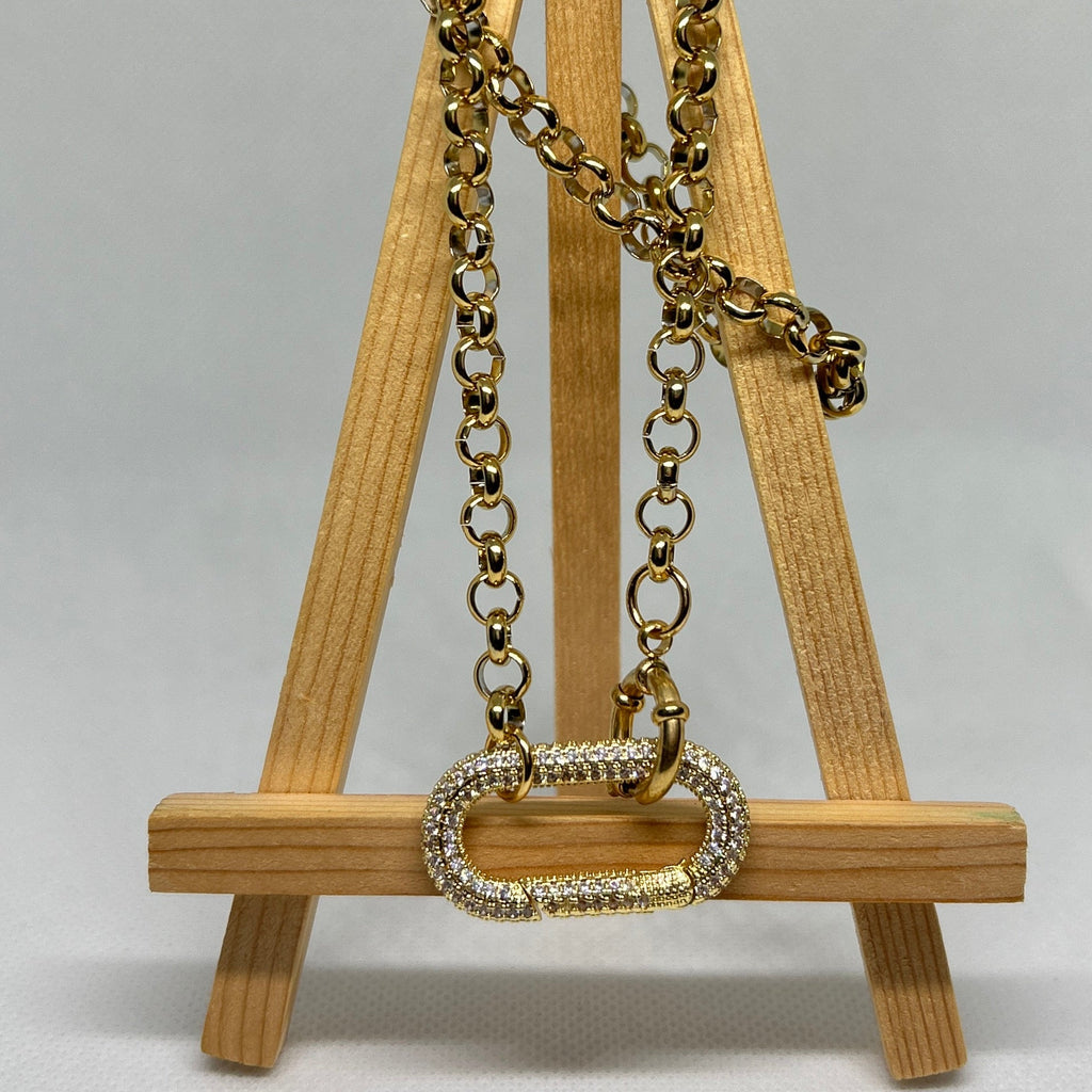Sparkle Carabiner Gold Rollo Chain Necklace