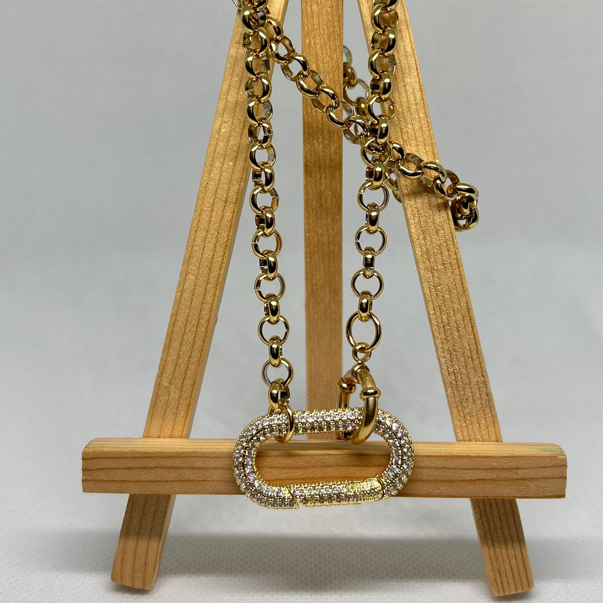 Sparkle Carabiner Gold Rollo Chain Necklace